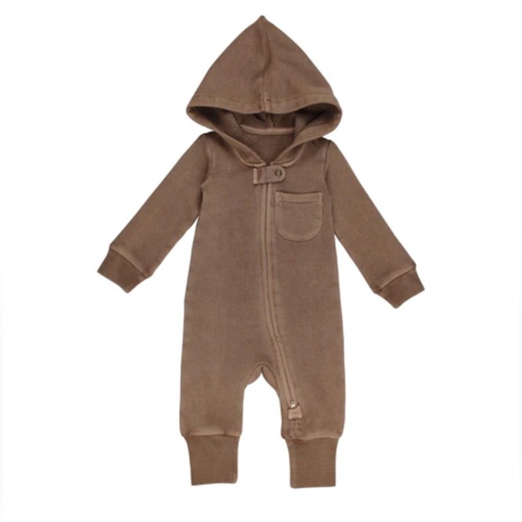 LOVED BABY 100% Organic Cotton Thick Super Soft Neutral Hooded Zip Up Jumpsuit - Picture 1 of 3